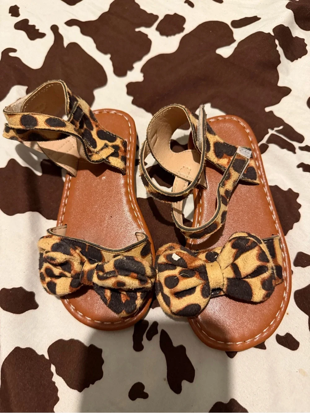 Kids Leopard Print Bow Sandals - Brown